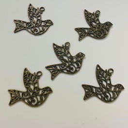 Charm colomba color bronzo nickel free - 5 pezzi